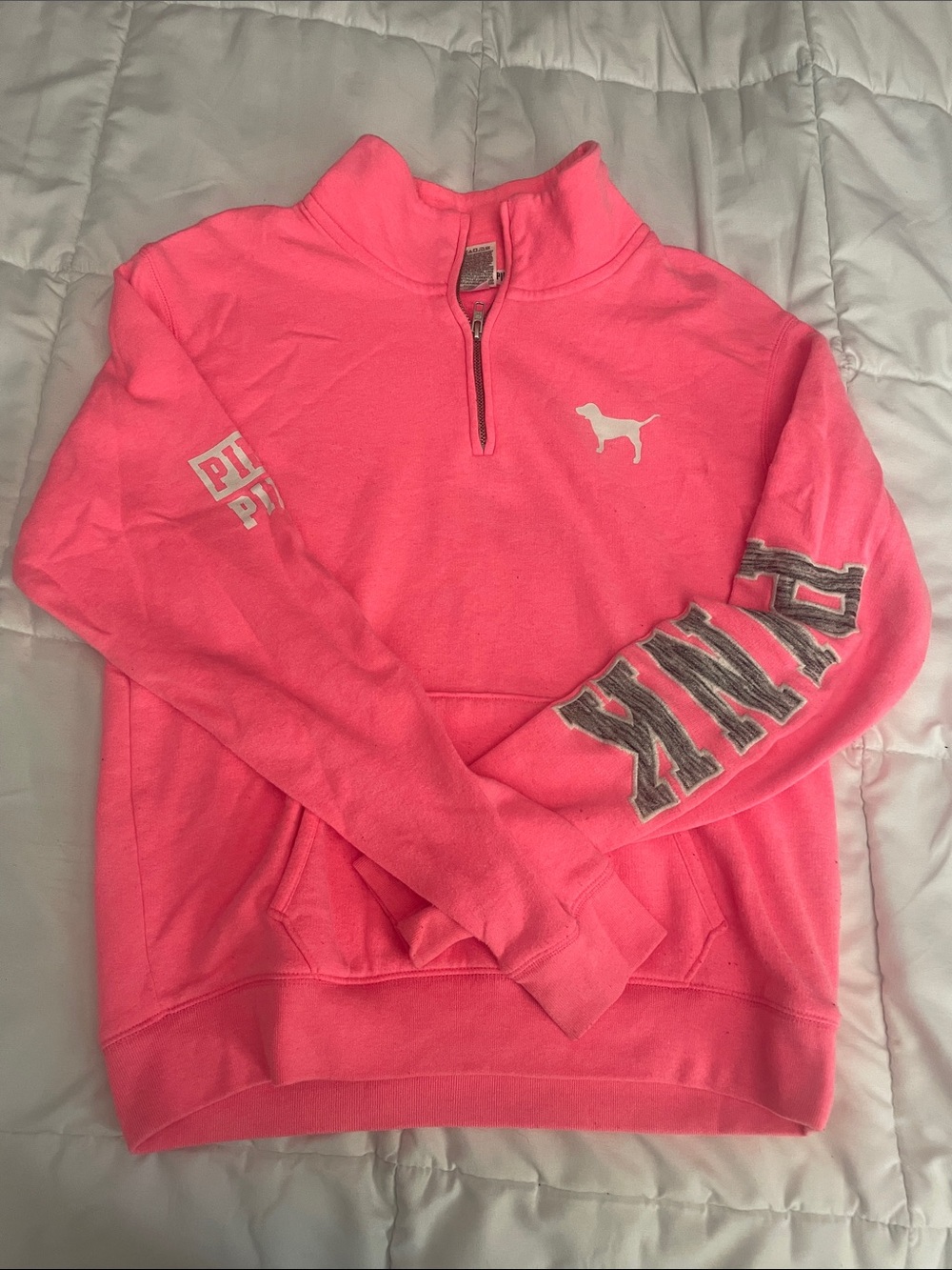 PINK Victoria's Secret Hot Pink Quarter-Zip Logo Pullover vintage xs